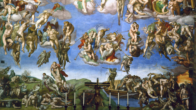 Pape François: “Le paradis n'est pas un jardin enchanté, c'est le baiser de DIeu“. Fresque “Le jugement dernier“ par Michel Ange. De 1536 à 1541 | © Wikipedia