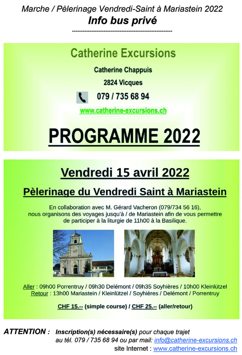 Mariastein 2022 Info bus prive Catherine Excursions