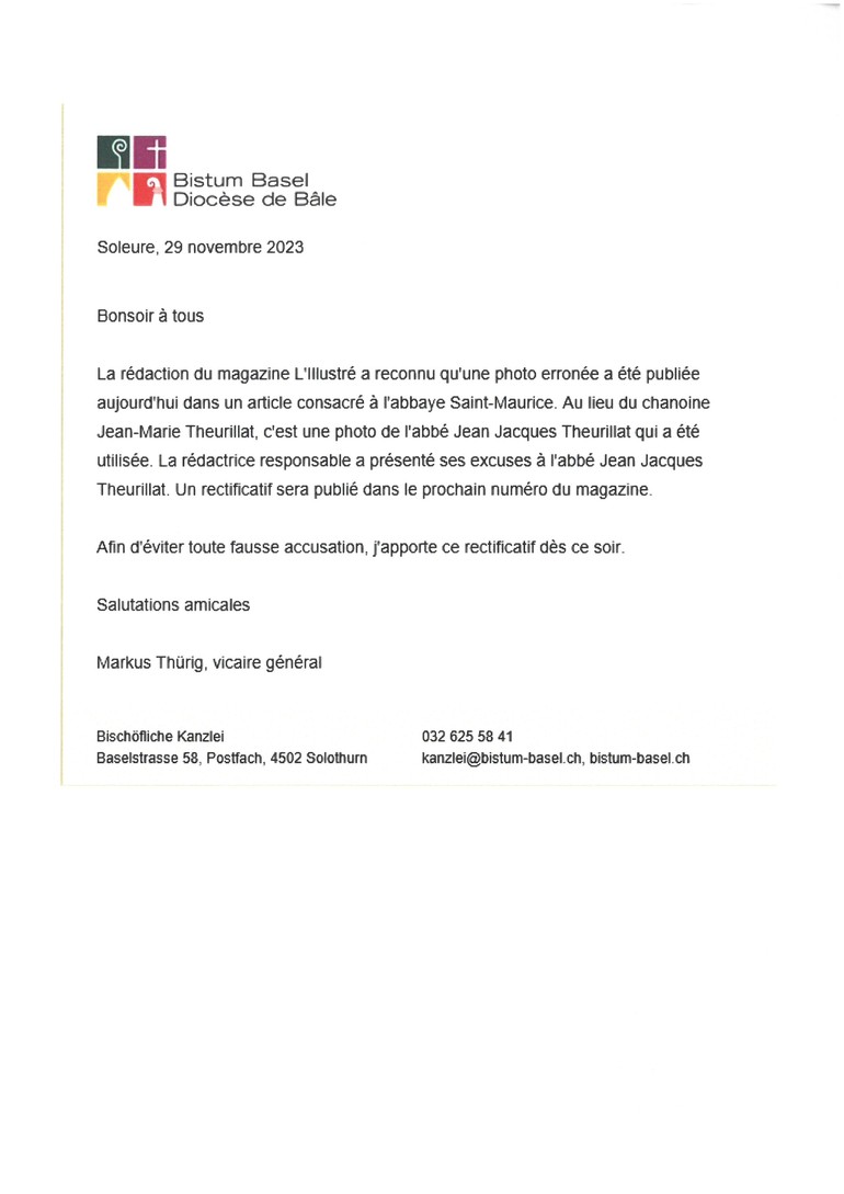 Lettre de l'Evêché
