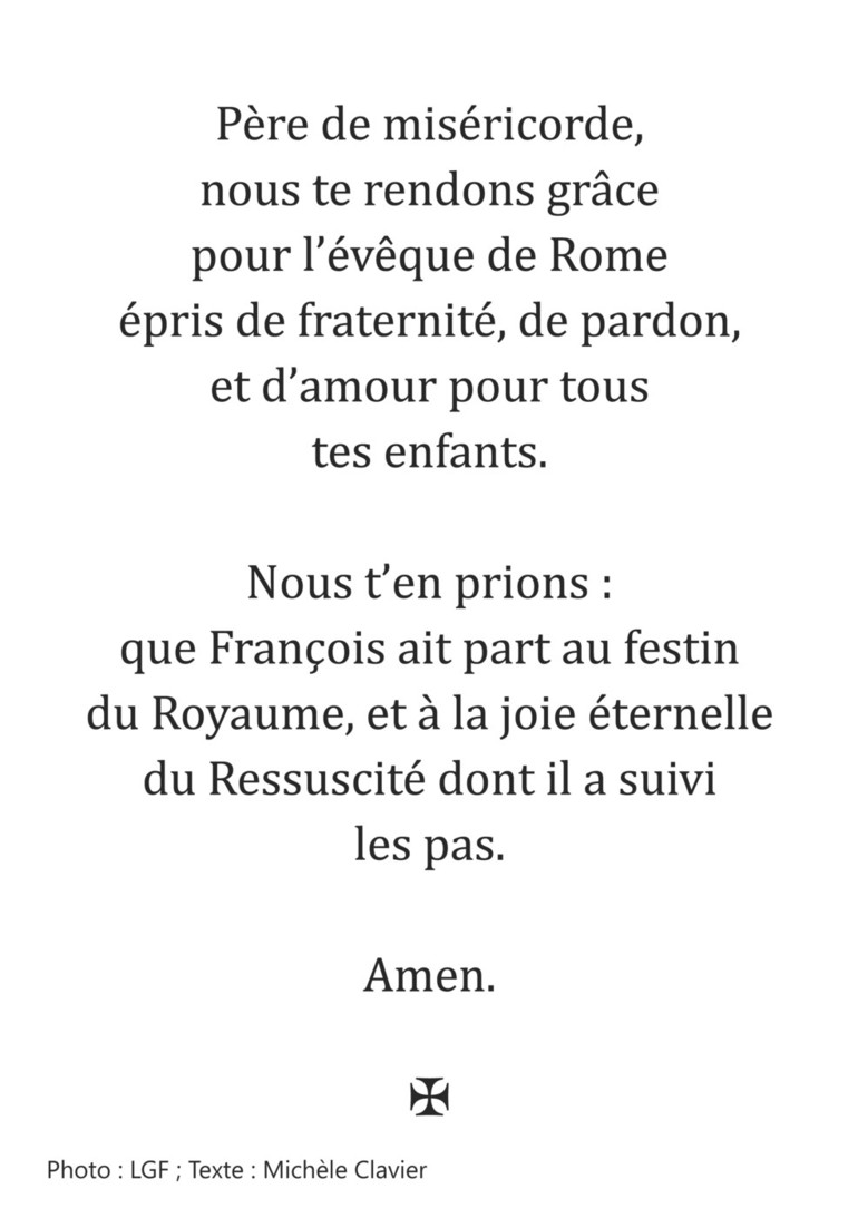 Carte avec une prière pour le pape François