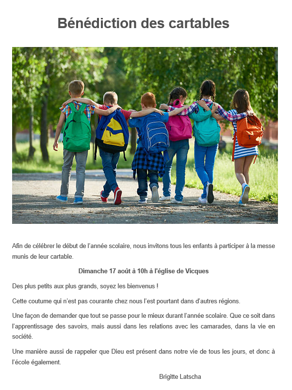 Bénédiction des cartables