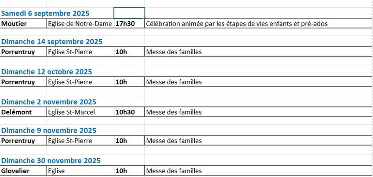 Horaire des messes et célébrations