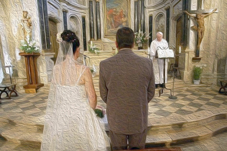 Mariage à l'église - filtre peinture à l'huile