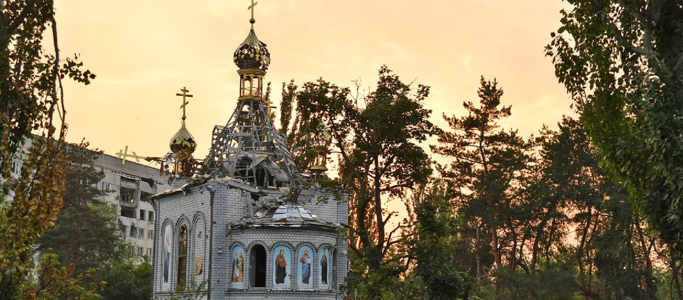 Une église à Severodonetsk (Républioque de Luhansk) sérieusement endommagée par des bombardements | © Keystone/Sputnik/Viktor Antonyuk