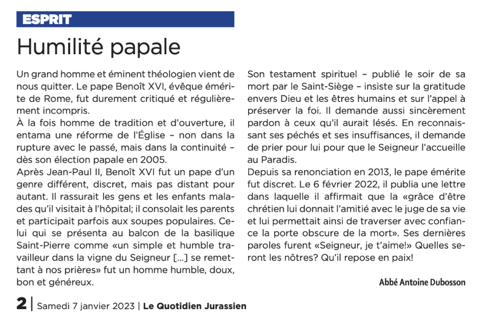 billet "Esprit" LQJ 07-01-23 - Abbé Antoine DUBOSSON
