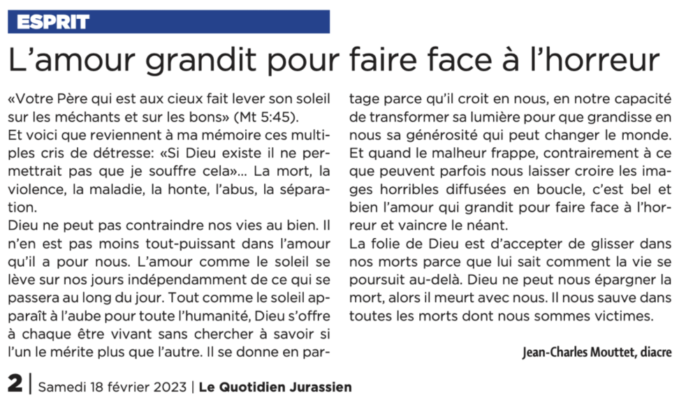 Le billet de Jean-Charles MOUTTET LQJ 18-02-2023