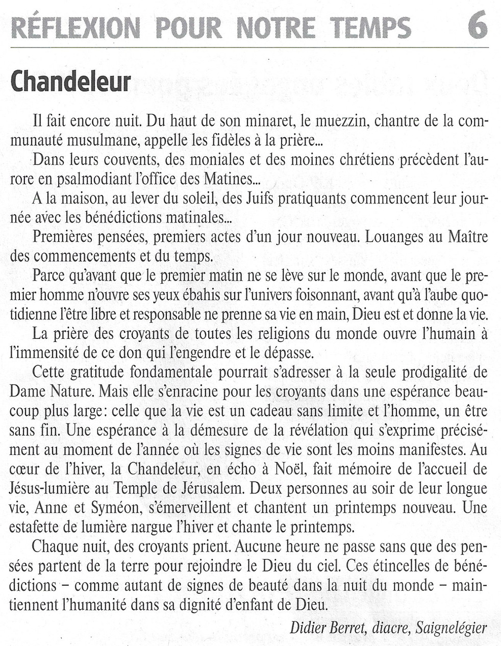 le billet de Didier Berret, Le Franc-Montagnard 03.02.2024