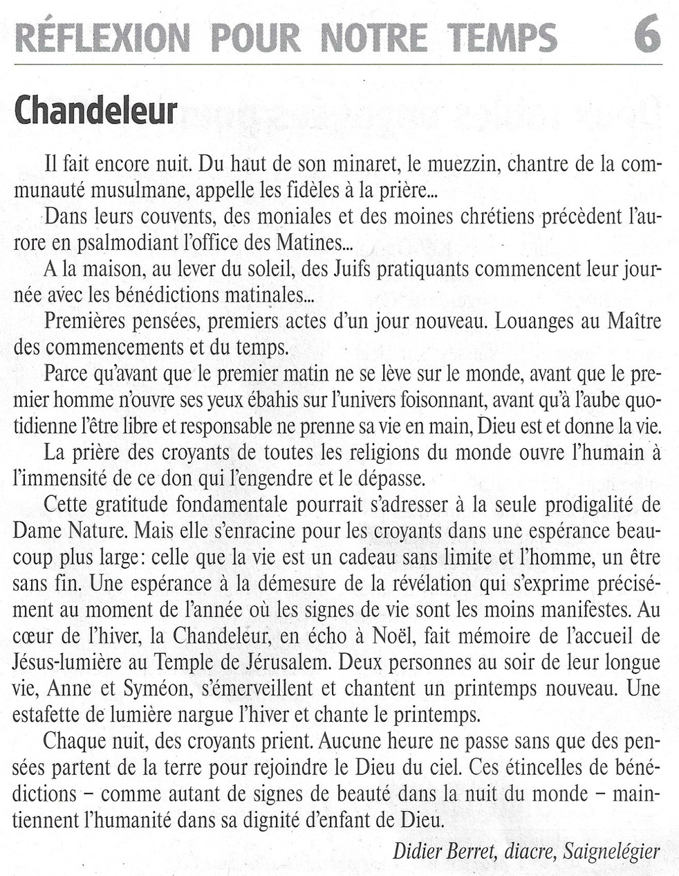 le billet de Didier Berret, Le Franc-Montagnard 03.02.2024