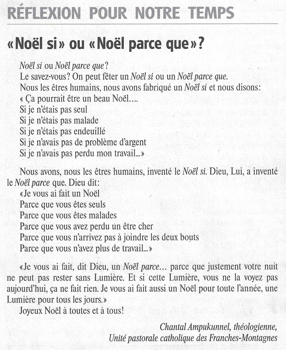 le billet de Chantal Ampukunnel, Le Franc-Montagnard 23.12.23