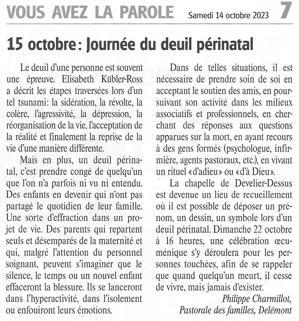 le billet de Philippe Charmillot, LQJ 14.10.2023