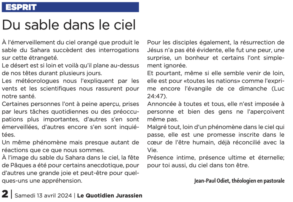 Le billet de Jean-Paul Odiet, LQJ 14.04.2024