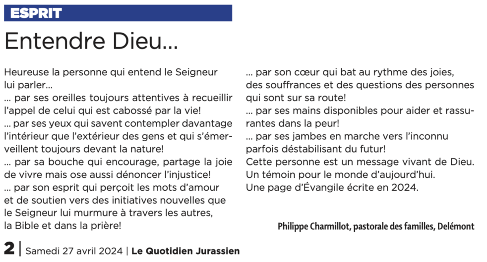 Le billet de Philippe Chamrmillot, LQJ 27.04.2024