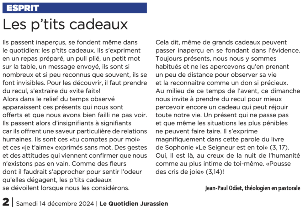 Le billet de Jean-Paul Odiet, LQJ 14.12.2024