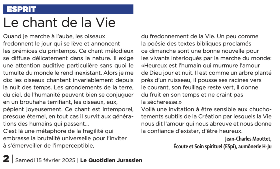 Le billet de Jean-Charles MOUTTET, LQJ 16.02.2025