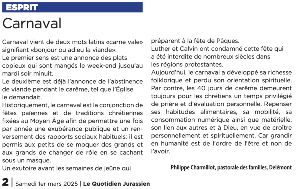 Le billet de Philippe Charmillot, LQJ 01.03.2025