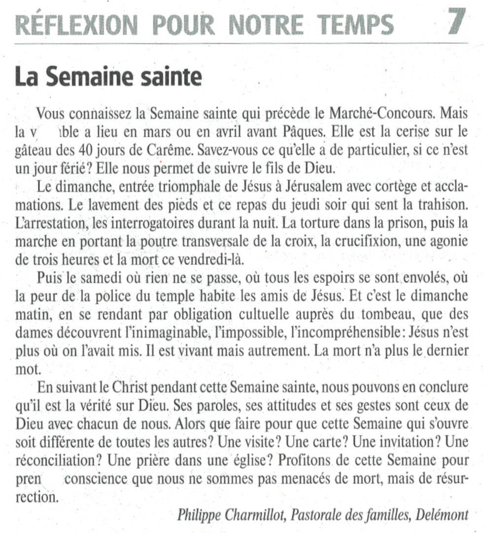 Le billet de Philippe Charmillot, Le franc-Montagnard 12.04.2025