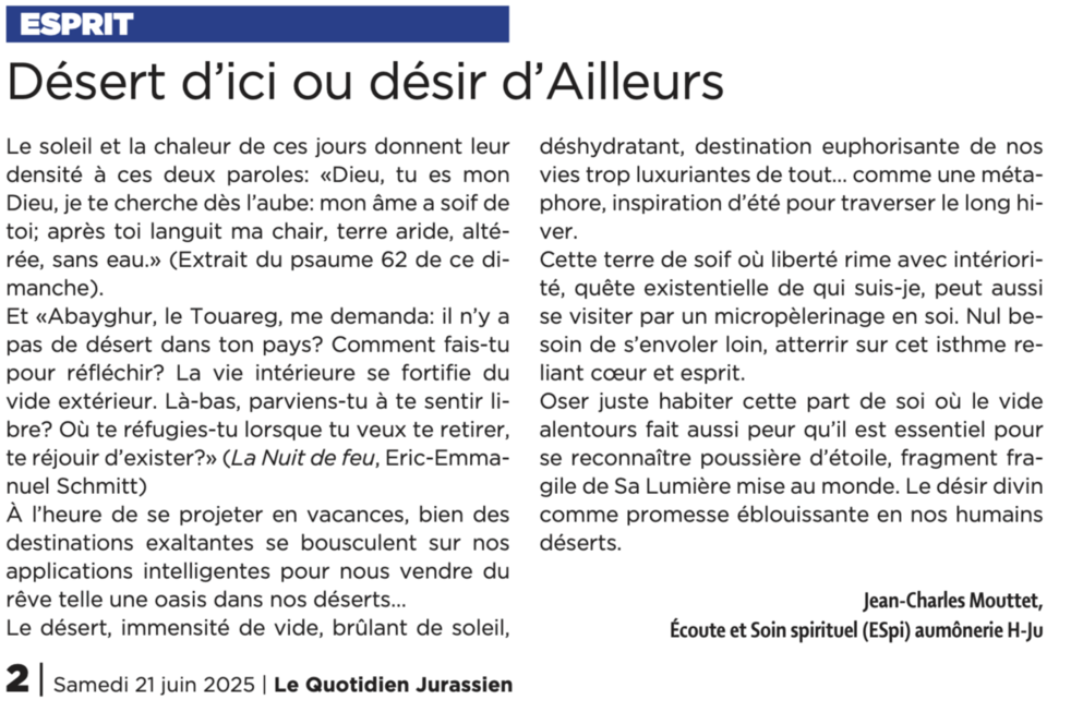 Le billet de Jean-Charles Mouttet, LQJ 21.06.2025