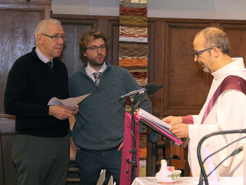 De gauche à droite,Bernard Litzler, Davide Pesenti et le diacre Didier Berret