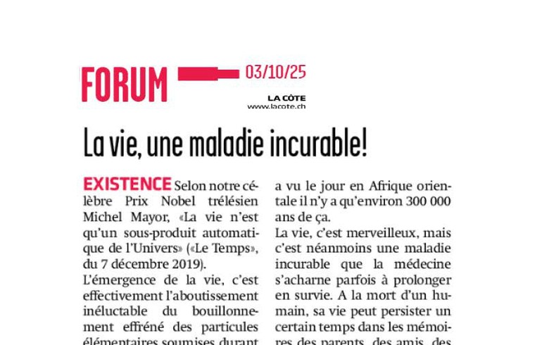 Article la vie une maladie